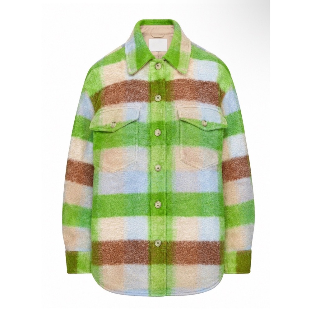 Aritzia Wilfred Free The Ganna Shirt Jacket Green Plaid Wool Blend Size S